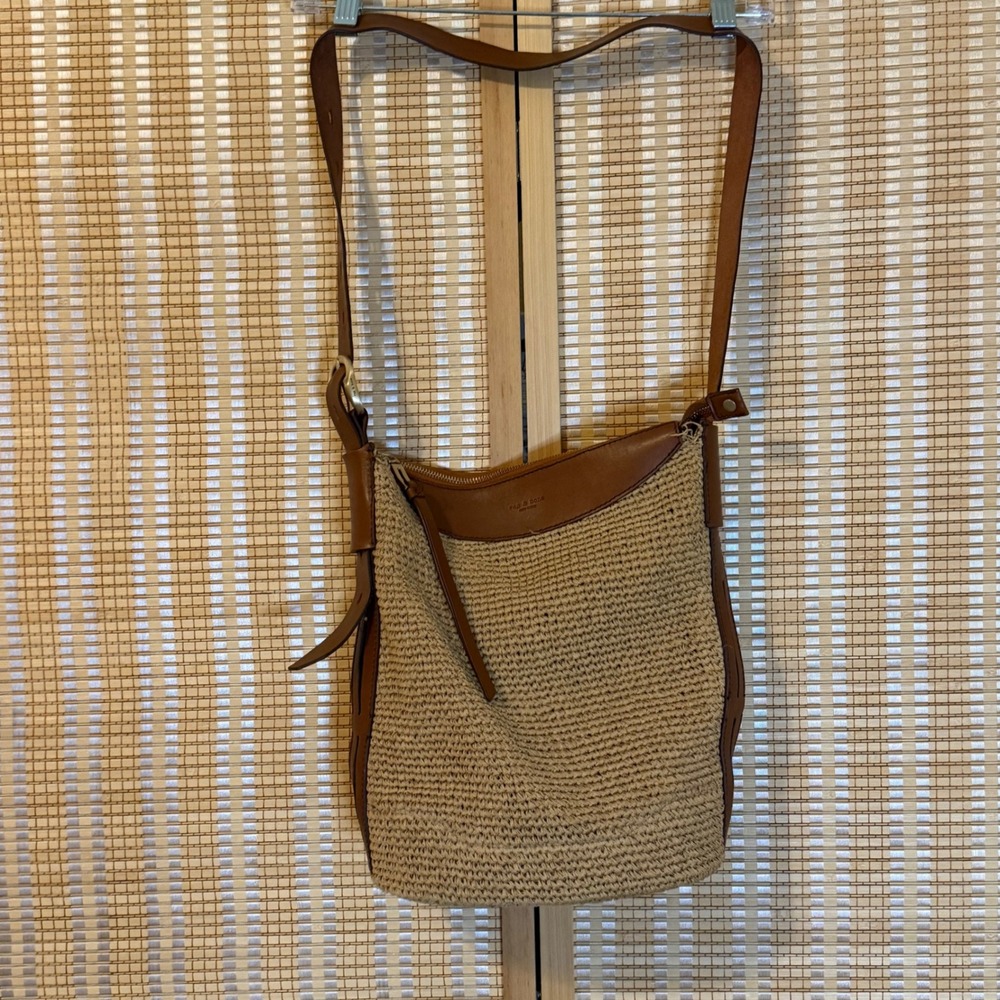 Rag & Bone Woven Straw Leather Crossbody Hobo Bag Brown RB03081-023 Boho Beach
